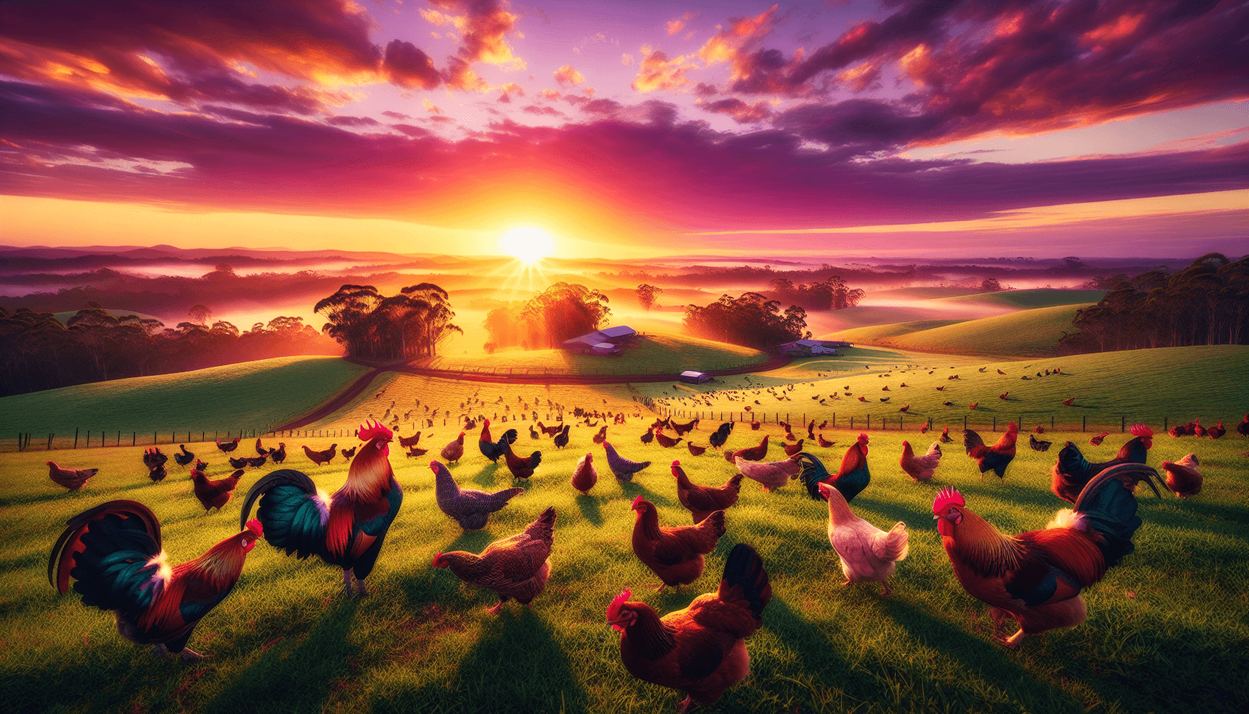 Panoramic view of Australian farmland at sunrise