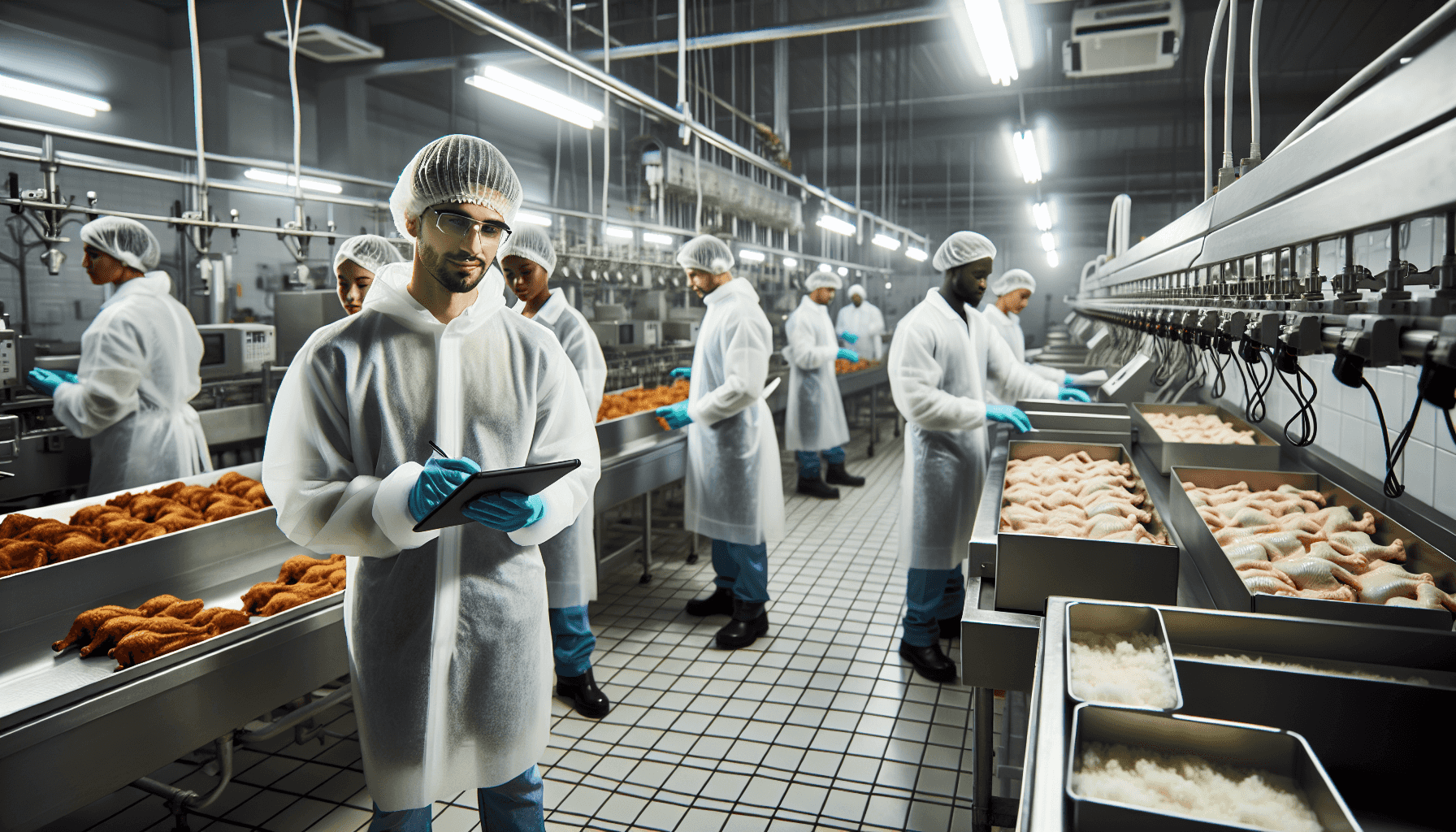 Workers in a chicken processing plant